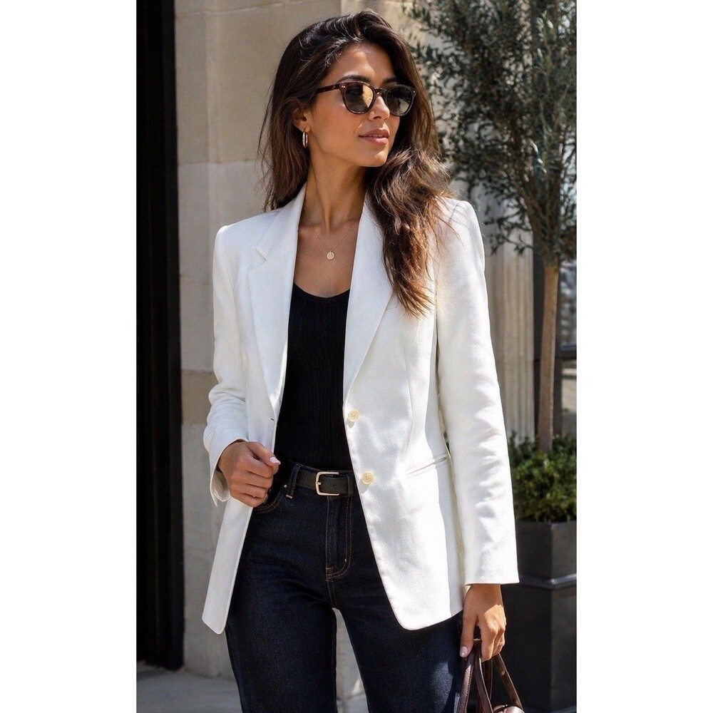 J.Crew Margeaux Blazer Womens 12P Flax Ivory Linen Blend Petite Suit Jacket